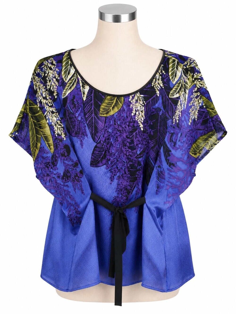 HD In Paris Purple Floral Cocoon Tie Front Silk Blouse Sz S Romantic Lightweight